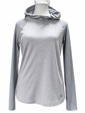 Under Armour HeatGear Performance Run Hooded Pullover Thumbhole Top Gray Small